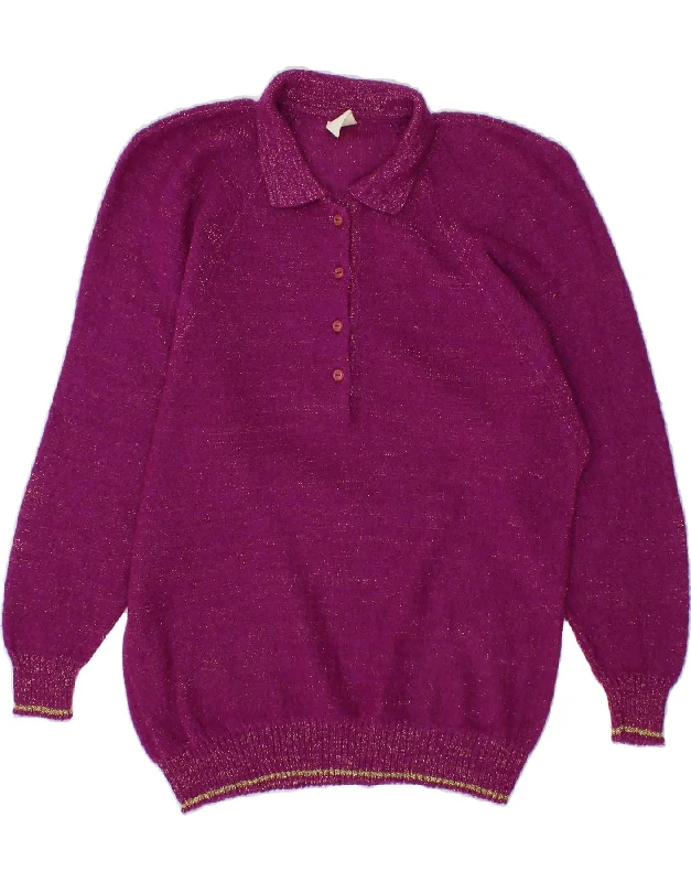 VINTAGE Womens Polo Neck Jumper Sweater IT 42 Medium Purple Casual Formal Business
