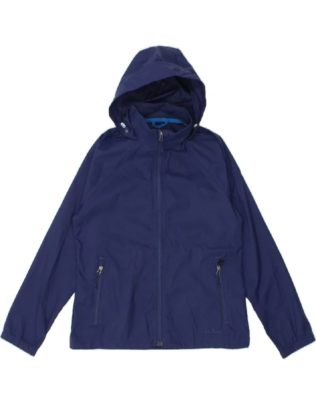 L.L.BEAN Womens Hooded Rain Jacket UK 6 XS Blue Nylon Faux Fur Jacket Real Fur Jacket Shearling Jacket