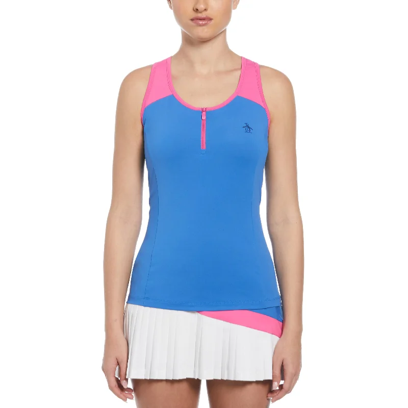 Women's Color Block Quarter Zip Tennis Tank stylish tank top