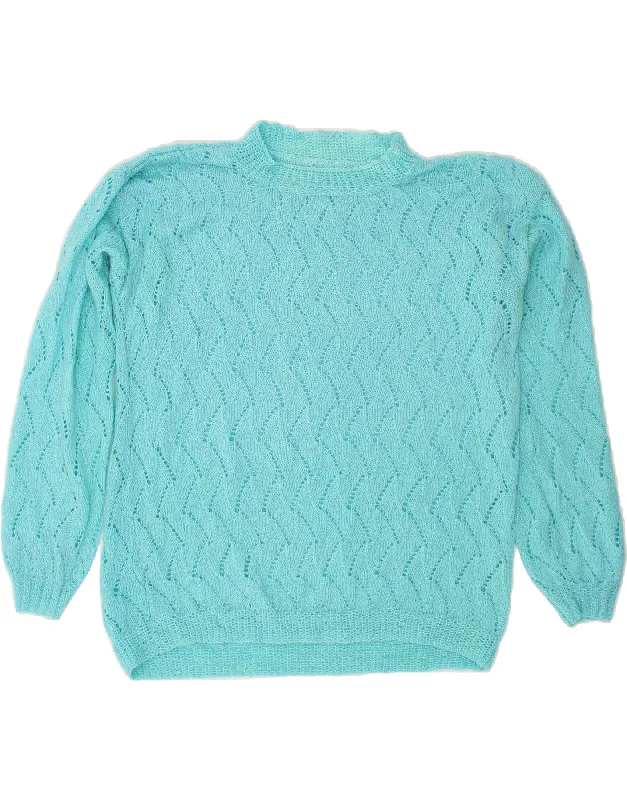 VINTAGE Womens Turtle Neck Jumper Sweater UK 14 Medium Turquoise Toggled Drawstring Belted