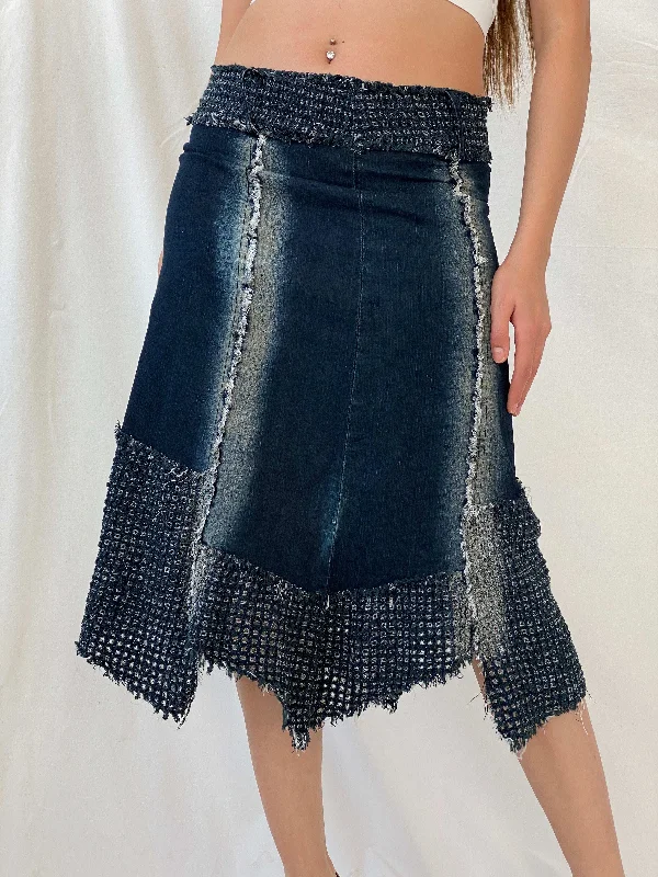 Vintage Denim Asymmetric Hem Midi Skirt - L corduroy skirt cozy