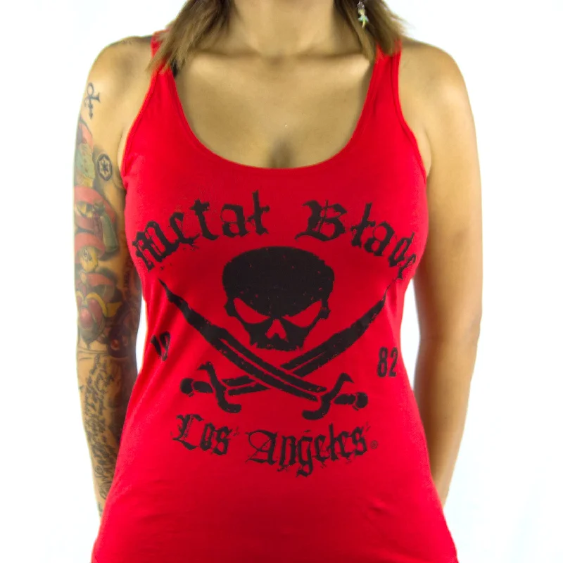 Metal Blade Records "Pirate Logo - Black on Red" Girls Tank Top gym tank top