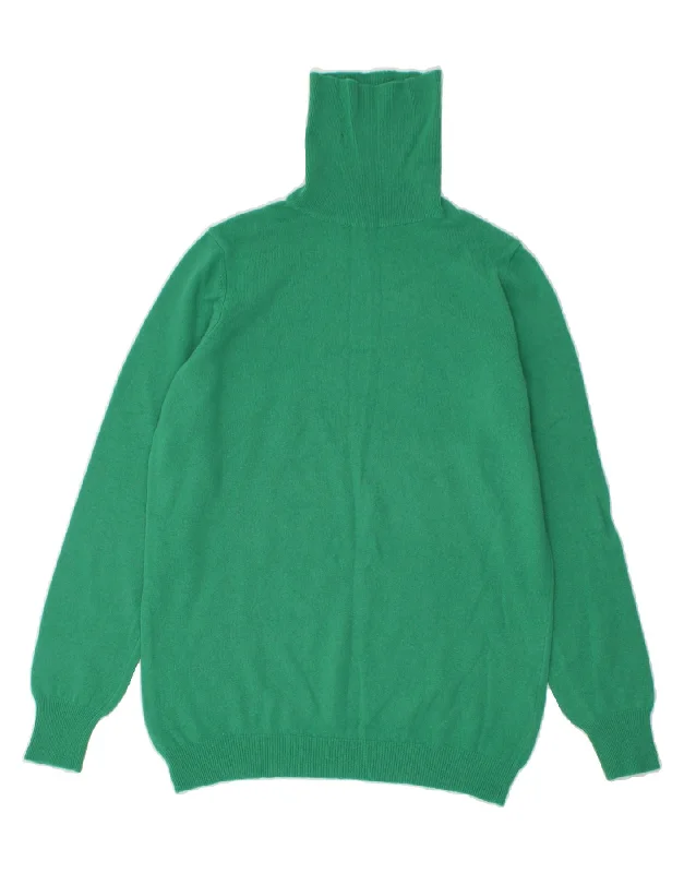 BENETTON Womens Roll Neck Jumper Sweater UK 14 Medium Green Silk Blend Satin Velvet