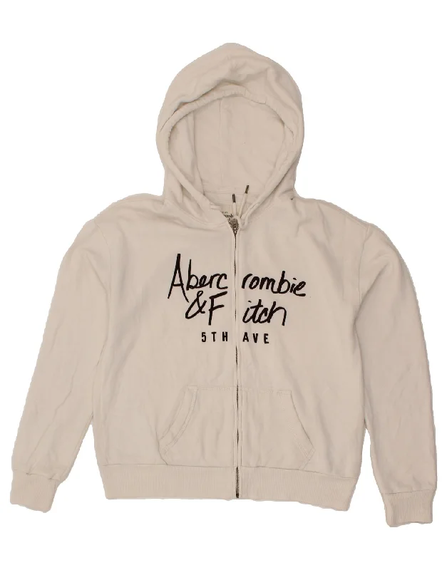 ABERCROMBIE & FITCH Womens Graphic Zip Hoodie Sweater UK 14 Medium White Polka Dot Checkered Tartan