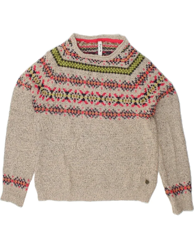 WEIRD FISH Womens Boat Neck Jumper Sweater UK 14 Large Grey Fair Isle Elegant Classic Vintage
