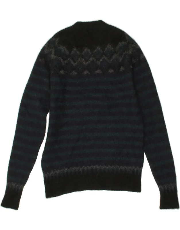 WOOLRICH Womens Crew Neck Jumper Sweater Medium Navy Blue Striped Knit Fabric Woven Fabric Fleece Fabric