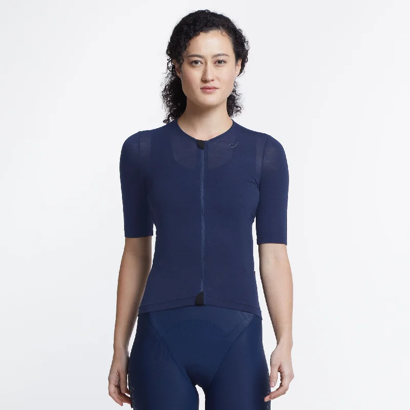VELOCIO WOMENS WOOL CONCEPT MERINO JERSEY NAVY Handmade Jersey Tee