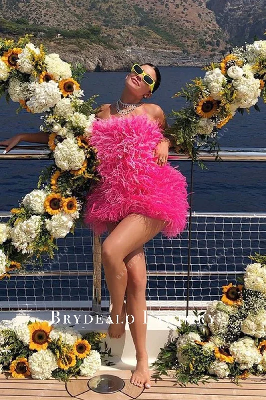 Kylie Jenner Hot Pink Allover Feathers Short 22nd Birthday Dress Bodycon Club Sequined