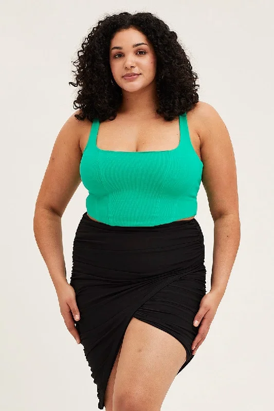 Black Asymmetric Ruched Jersey Skirt Hemp Jersey Tee