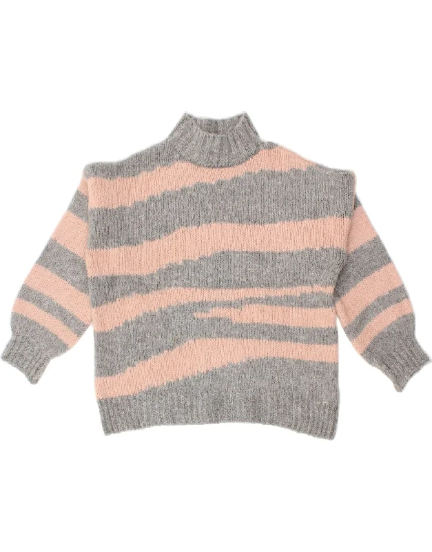 MONSOON Womens Turtle Neck Jumper Sweater UK 14 Medium Grey Colourblock Cable Knit Ribbed Knit Lace Knit