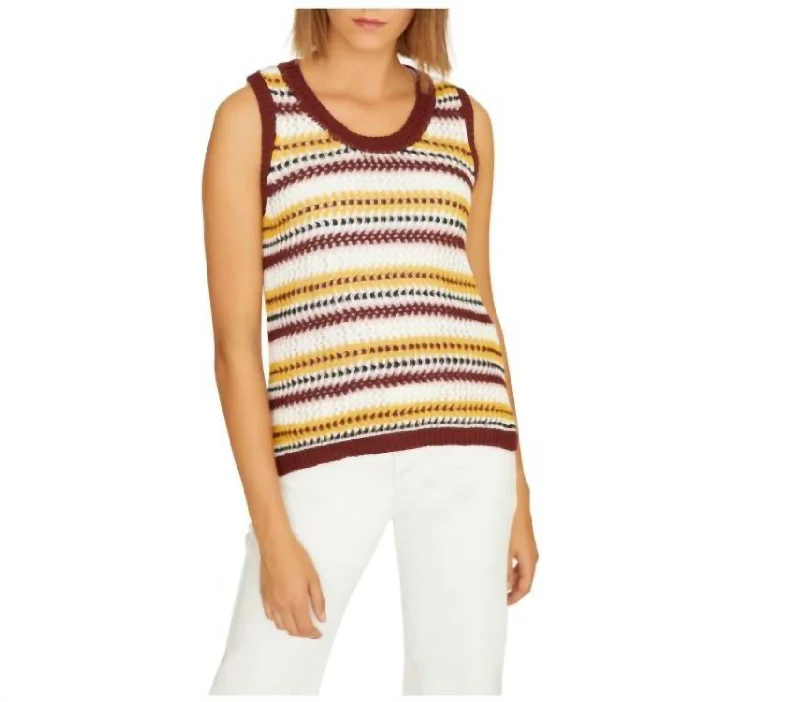 Women's Stripe Shell Knit Tank Top In Multi high neck tank
