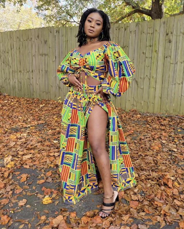 Acceber African Print Kente Top and Skirt - DP4075TS3 mini skirt trendy