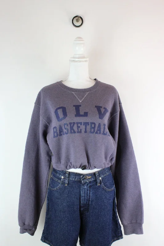 Vintage Basketball Crop Hoodie (S) Hoodie with Mock Neck Collared Structured