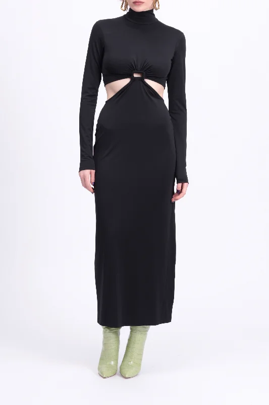 CLARA CUTOUT JERSEY TURTLENECK MIDI DRESS Scoop Neck Jersey Top