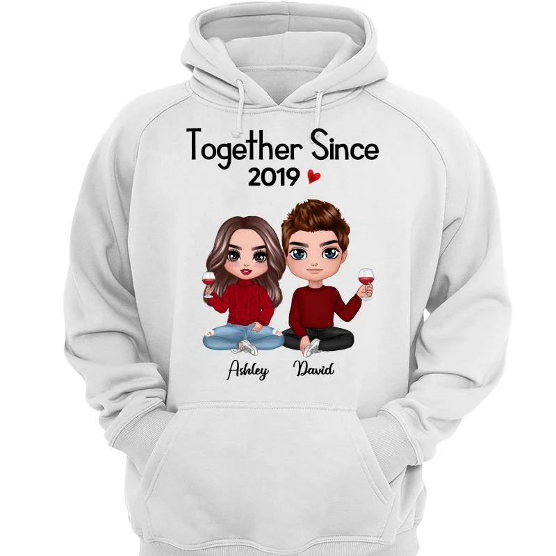 Doll Couple Sitting Gift For Him For Her Personalized Hoodie Sweatshirt Hoodie with Half-Zip Sporty Casual
