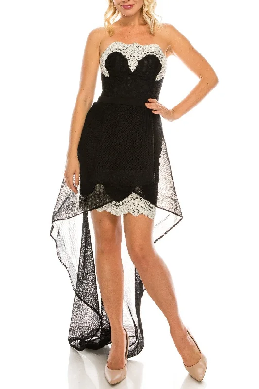 Odrella - Embroidered Strapless High Low Sheath Dress 4572SC Tunics Practical durable