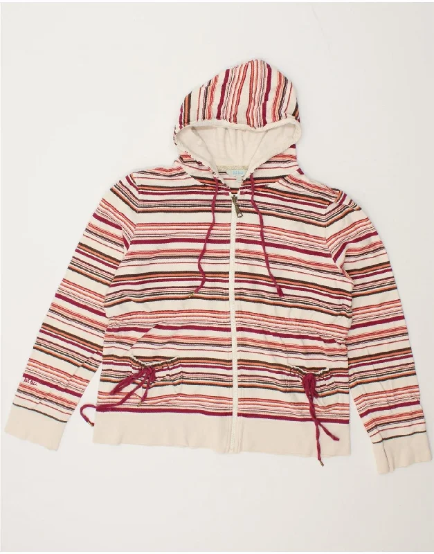 FAT FACE Womens Zip Hoodie Sweater UK 16 Large Multicoloured Striped Terry Terry Cloth Terry Knit