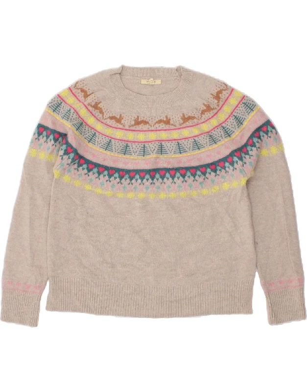 WHITE STUFF Womens Crew Neck Jumper Sweater UK 12 Medium  Grey Fair Isle Stylish Fashionable Trendy