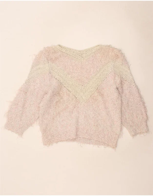 VINTAGE Womens Boat Neck Jumper Sweater UK 16 Large Pink Colourblock Turtle Neck Boat Neck Asymmetrical Neck