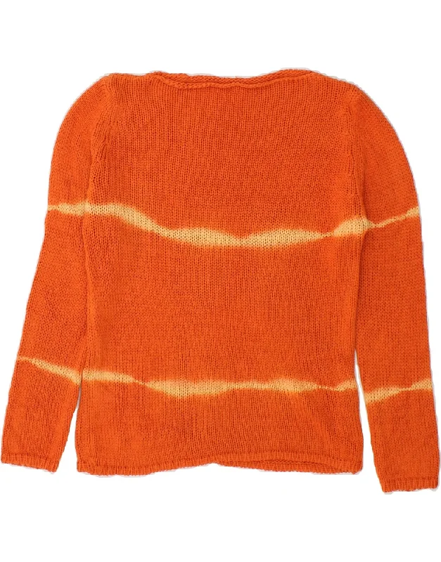VINTAGE Womens Boat Neck Jumper Sweater UK 18 XL Orange Striped Acrylic Houndstooth Herringbone Solid