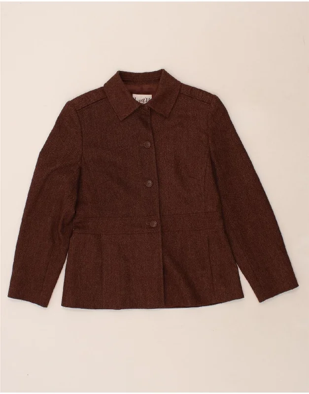 LADY H. Womens Dublin 4 Button Blazer Jacket UK 12 Medium Brown Wool Satin Fabric Silk Fabric Chiffon Fabric