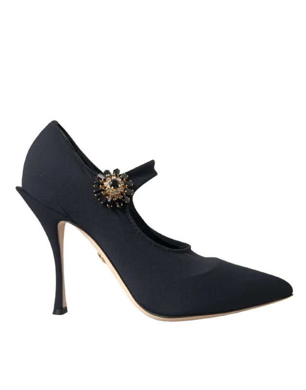Dolce & Gabbana  Mary Jane Jersey Crystal Pumps Women's Shoes Ribbed Jersey Tee