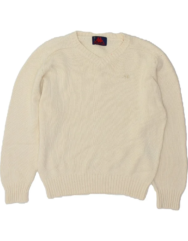 KAPPA Womens V-Neck Jumper Sweater UK 16 Large Beige Cotton Spandex Blend Rayon Blend Denim Blend