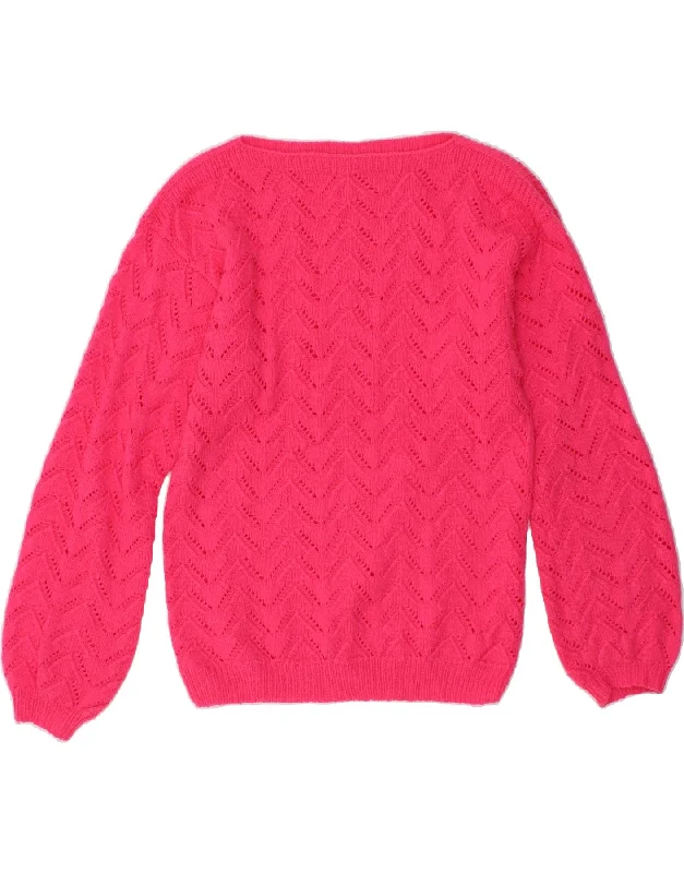 VINTAGE Womens Boat Neck Jumper Sweater UK 14 Medium Pink Bright Pastel Dark