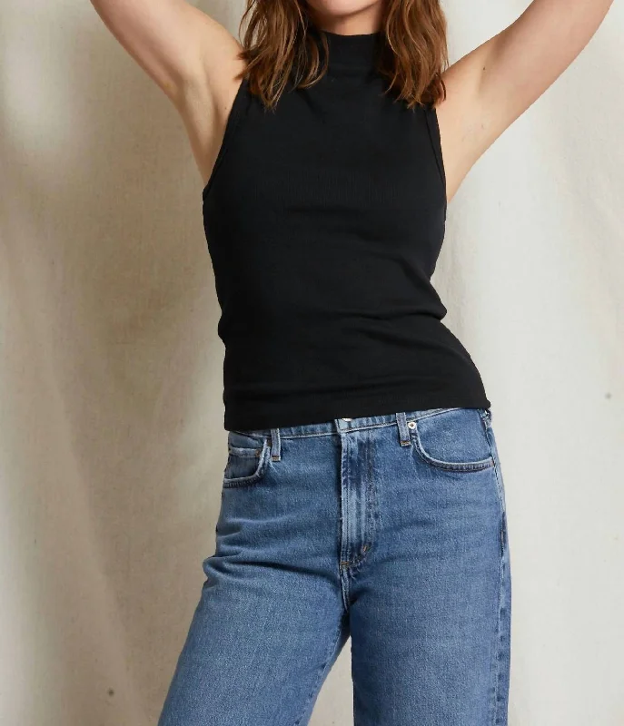 Mel Mock Neck Tank In True Black high neck tank
