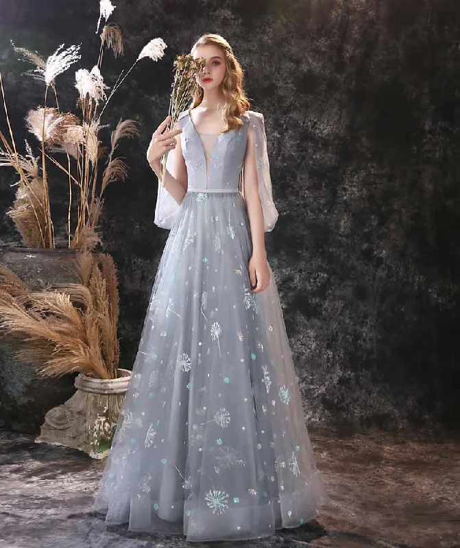 Gray Maxi Snow Flake Sequins Formal Prom Evening Dress EN3905