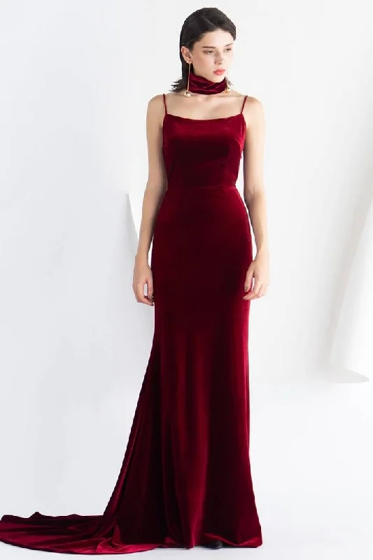Straps Burgundy Mermaid Long Dress