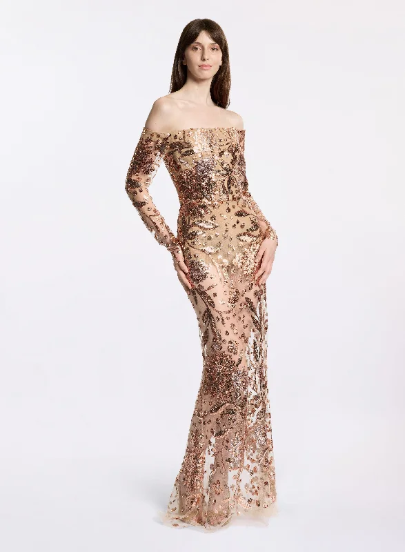 Embroidered Tulle Long Dress
