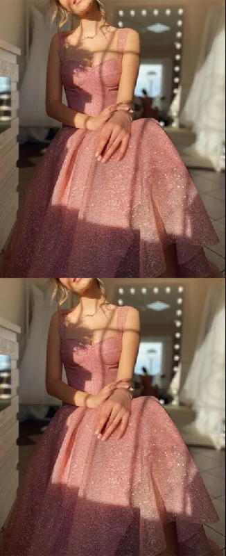 Pink glitter prom dresses sweetheart corset formal party gown    cg22409