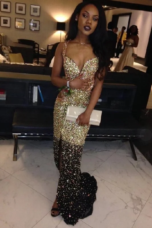 Sparkly Straps Mermaid Evening Dress With Beading Glitter Prom Dress P1B48N3K