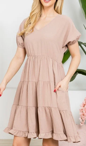 Mocha Puff Sleeve Babydoll Dress
