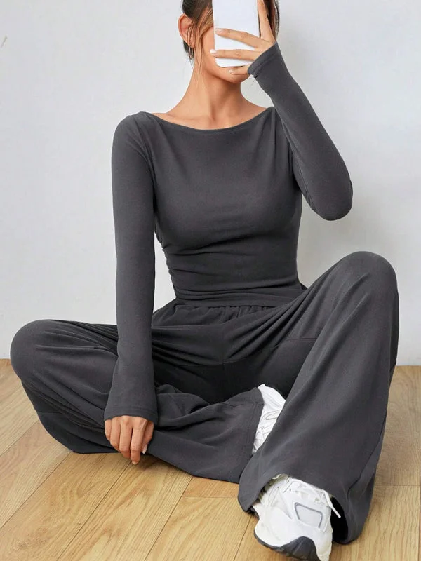 Women's wide-leg trousers fashionable two-piece set Trousers Cargo pockets