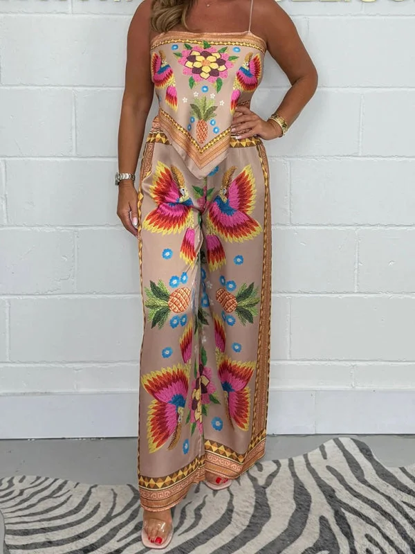 Women's Suspender Printed Loose Women's Trousers Set Trousers Low Rise Relaxed