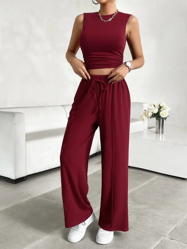 Women's casual round neck sleeveless top and trousers two-piece suit Trousers Polka Dot Cute