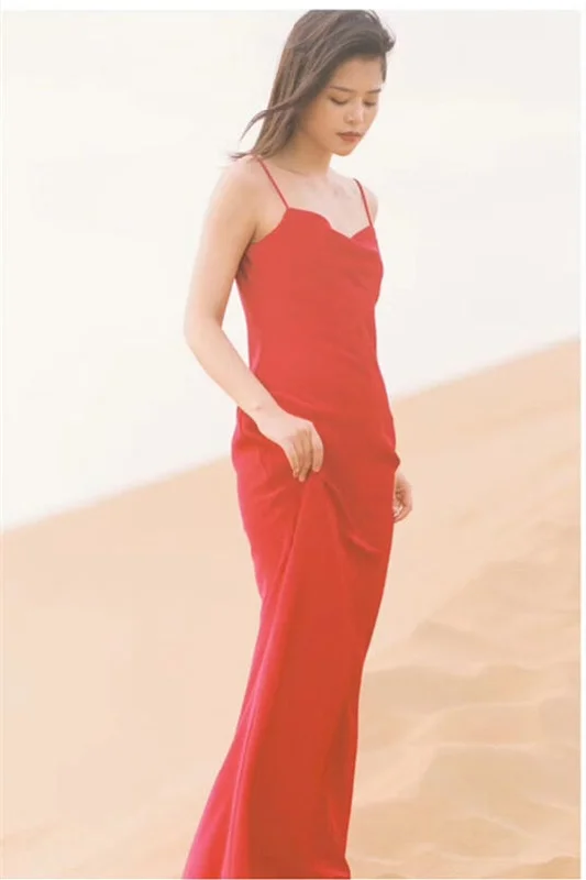 Backless Red Mermaid Evening Dress