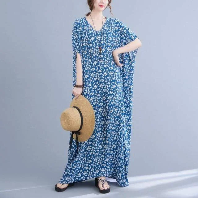 Azalea Floral Blue Kaftan Dress