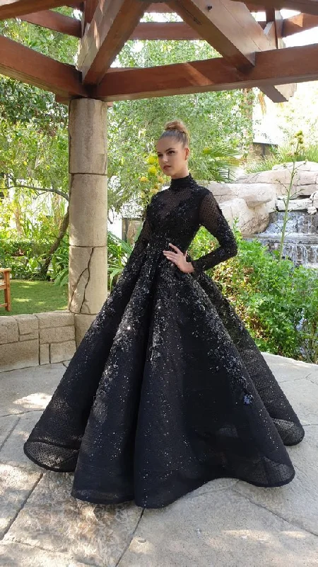 Black Long Sleeves Prom Dress, Ball Gown    cg13515