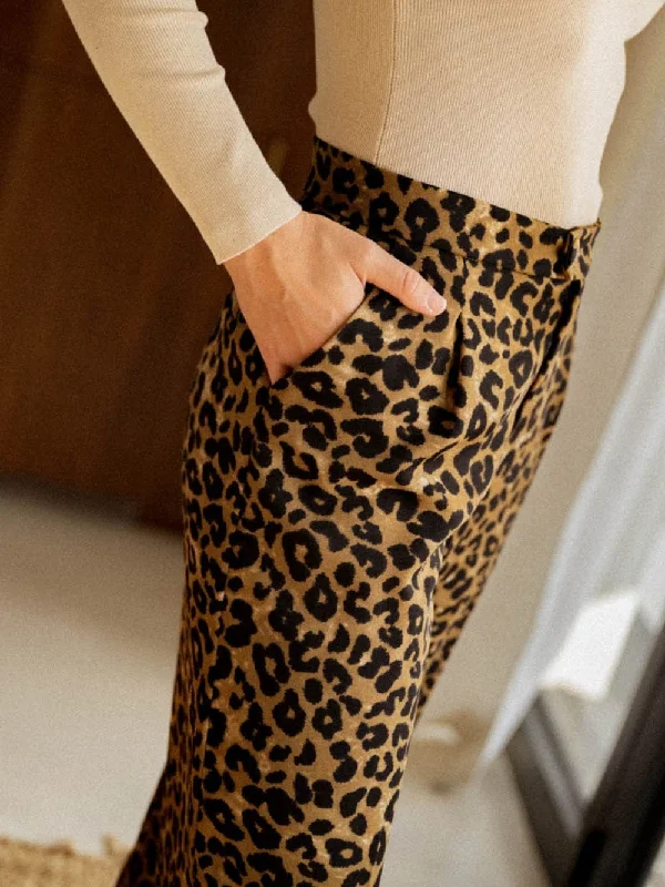 Brown Leopard Print Wide Leg Trousers Trousers practical easy-care