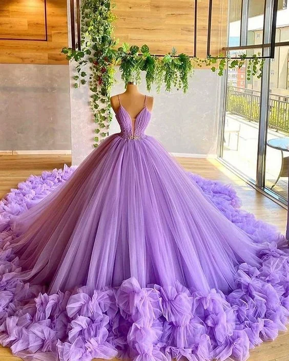 Spaghetti Straps Lavender Beading Bodice Tulle Evening Prom Dress with Handmade Flowers cg19870 Spaghetti Straps Lavender Beading Bodice Tulle Evening Prom Dress with Handmade Flowers cg19870