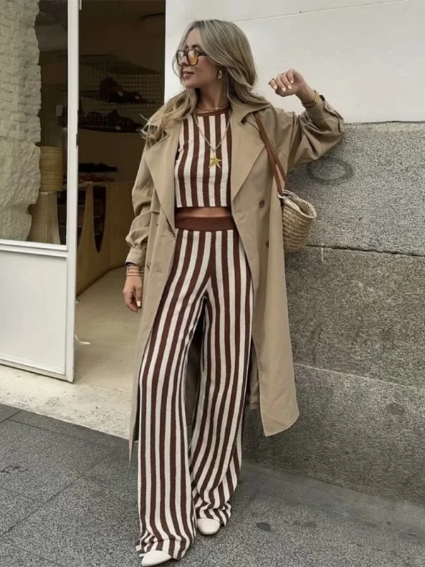 Women's fashion knitted striped sleeveless vest/trousers Trousers Striped Patterned