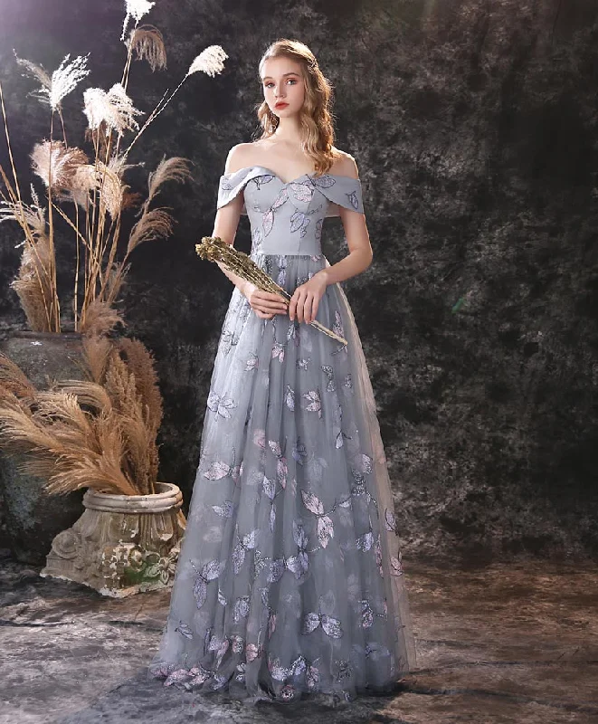 Gray Maxi Long Butterfly Formal Prom Evening Dress EN3901