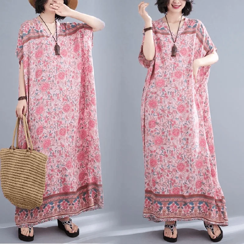 Rosy Floral Kaftan Dress