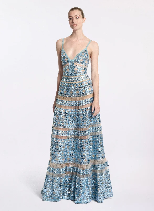 Tulle Embroidered Long Dress