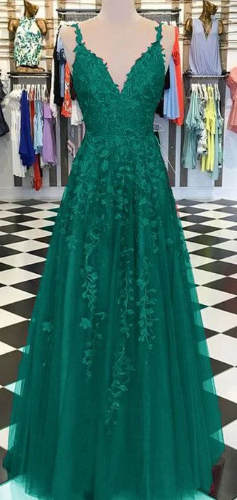 Chic A-line Prom Dress Spaghetti Straps Applique Prom Dresses Evening Dress  cg8699