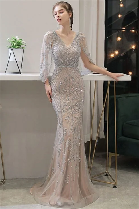 Beaded Mermaid Long Evening Dress
