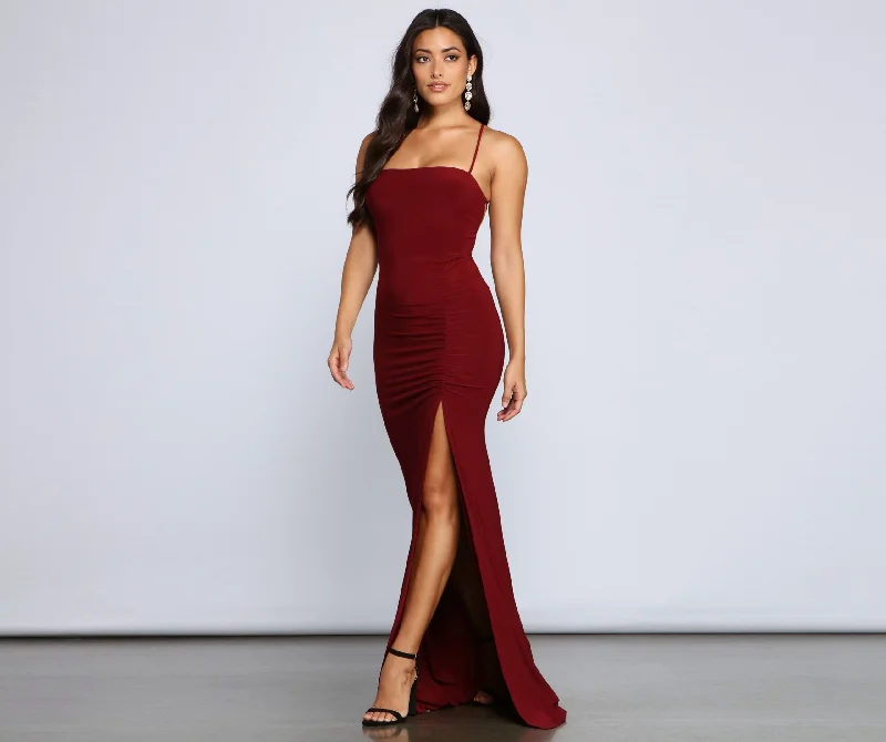 Gia Lace-Up Stylish Formal High-Slit Dress